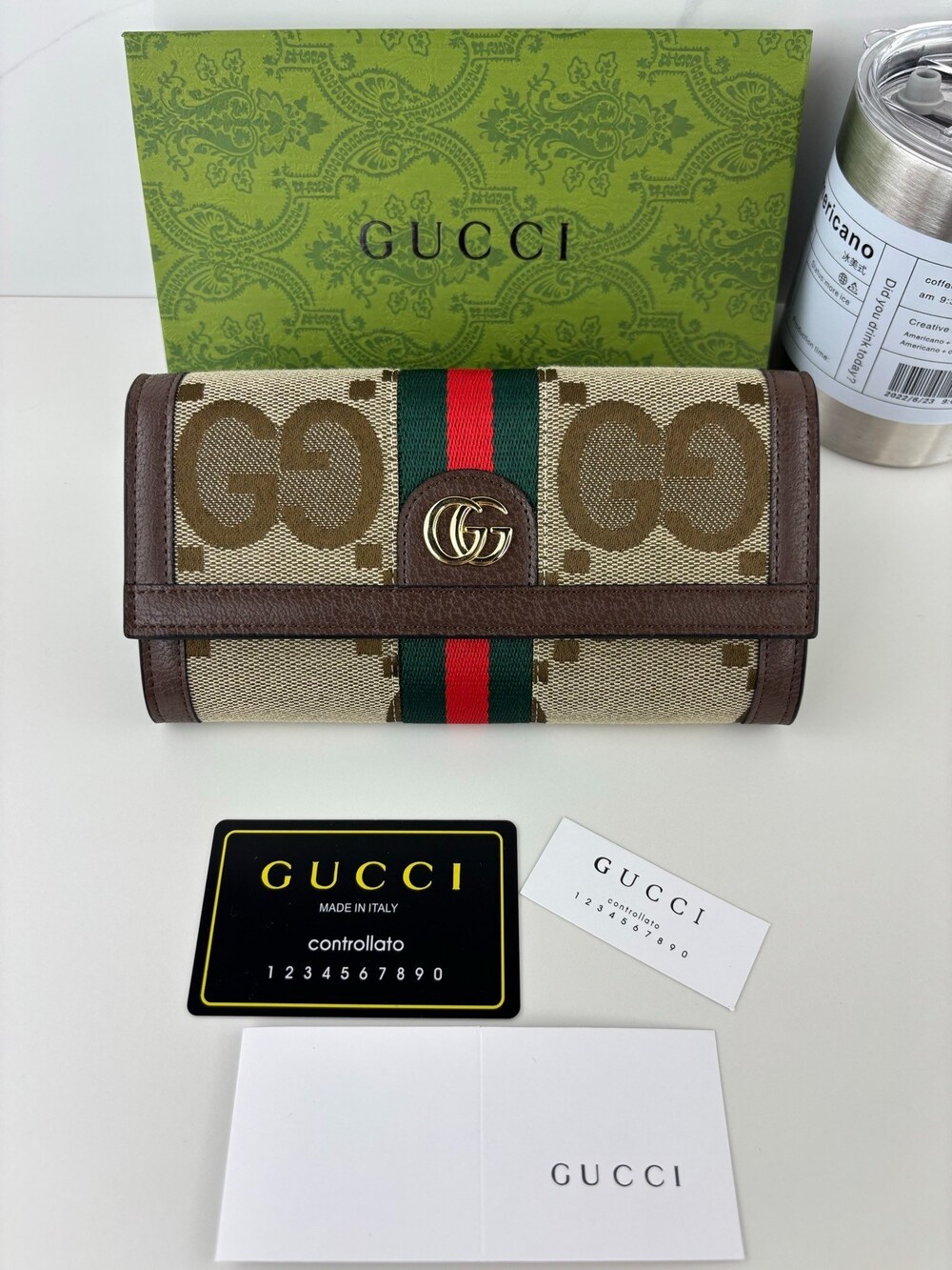 Gucci Ophidia Jumbo GG Canvas Long Flap Wallet